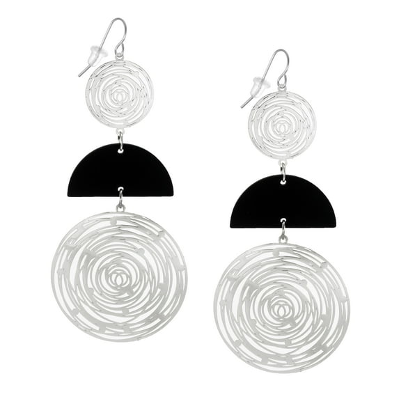 Beautiful Large Handmade Black and Silver Circles Chic Abstract Lightweight Hoop Statement Earrings – Nickel Free - Hypoallergenic Earwires – Gift for Her