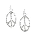 thumbnail image 1 of Beautiful Large Modern Hammered Stainless Steel Peace Sign Earrings – .925 Sterling Silver Earwires, 1 of 5
