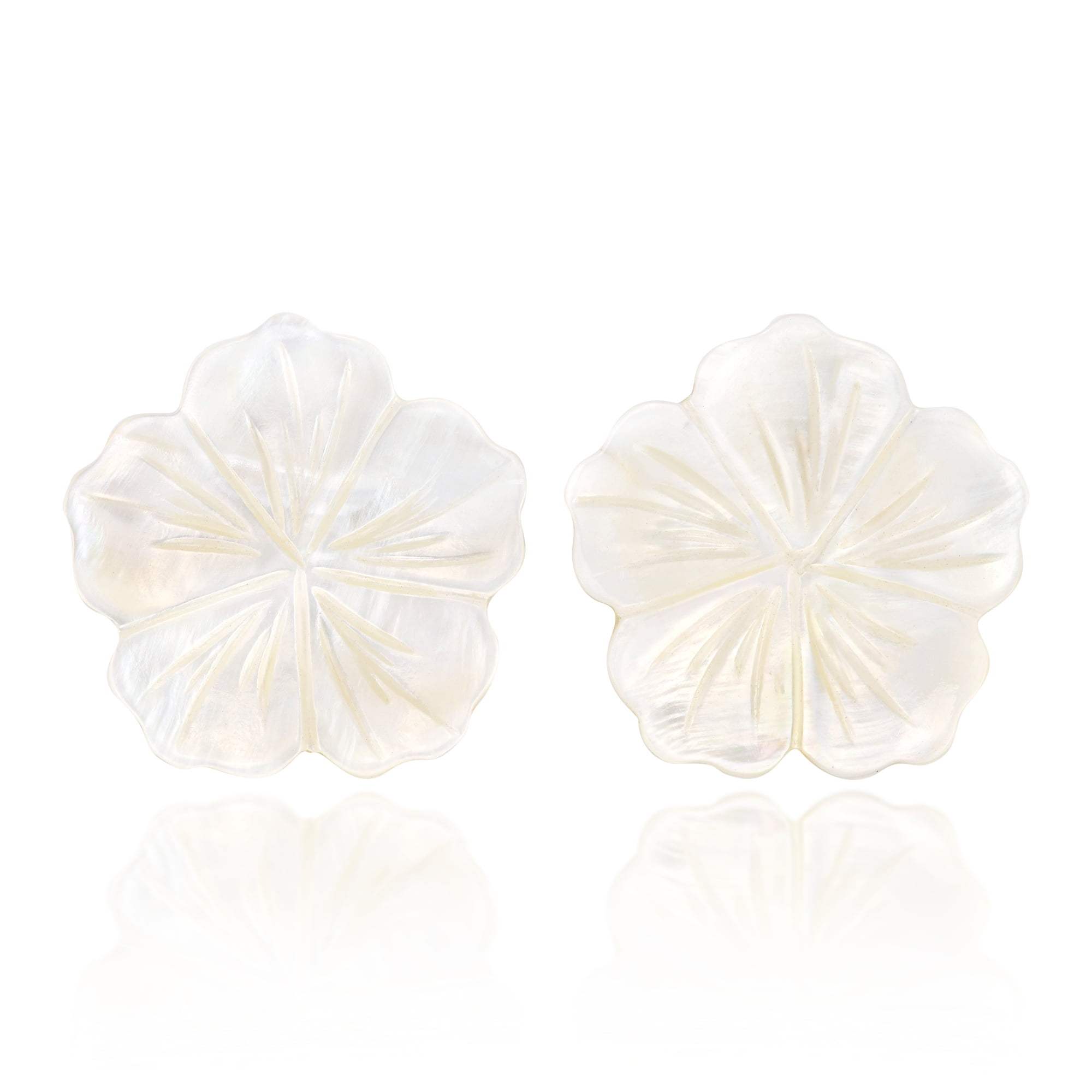 Beautiful Large White Mother of Pearl Plumeria Flower Post Earrings