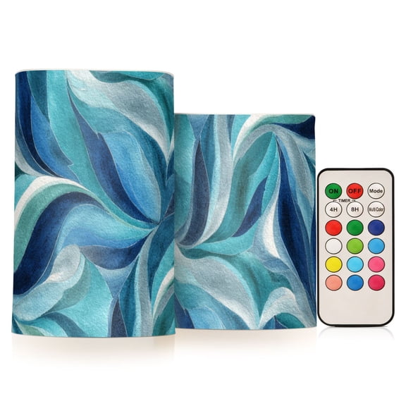 Beautiful Leaves Flickering Flameless Candles Battery Operated with Remote Timer LED Pillar Candles Set of 2