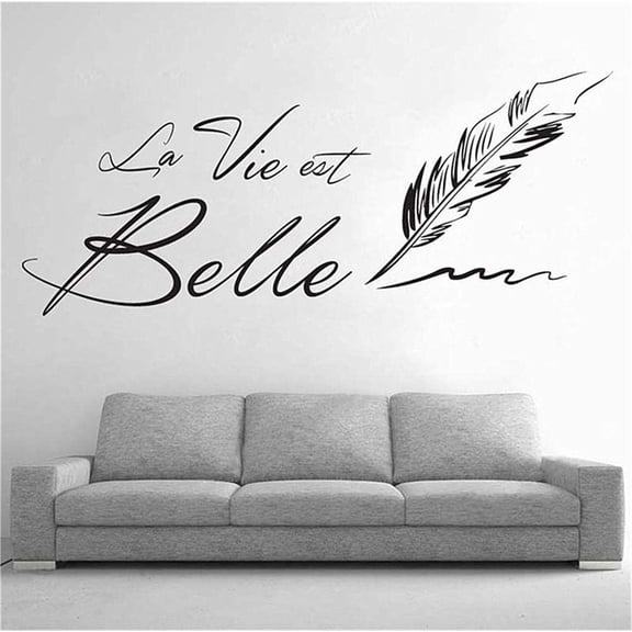 Beautiful Life French Sentence Quill-Pen Stickers Decals for Wall DIY Room Decoration Home