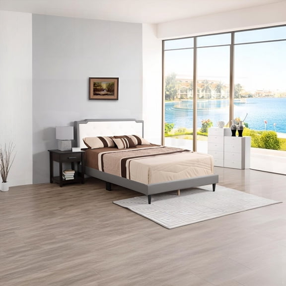 Queen Size Metal Platform Bed Frame No Box Spring Grey for Master Bedroom