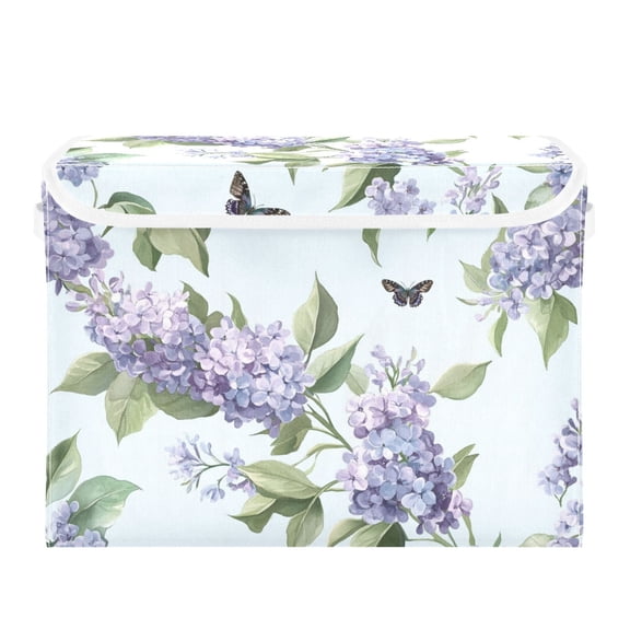 Beautiful Lilac Flowers and Butterflies Foldable Storage Bin with Lid and Handle Collapsible Storage Box 16.5 x 12.6 x 11.8 inches