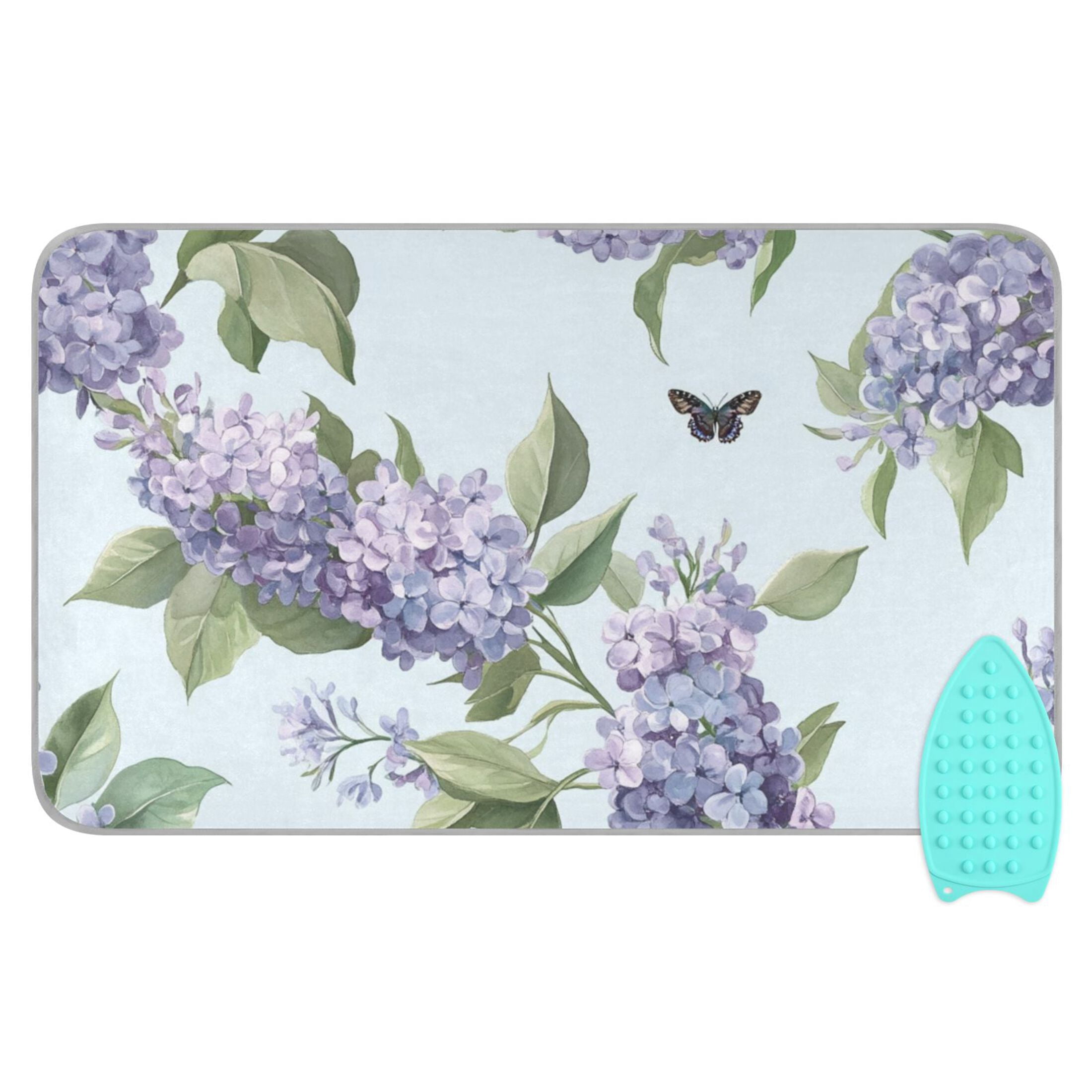 Beautiful Lilac Flowers and Butterflies Ironing Mat Blanket Portable Travel Ironing Pad Heat Resistant Pad 47.2" x 27.6”