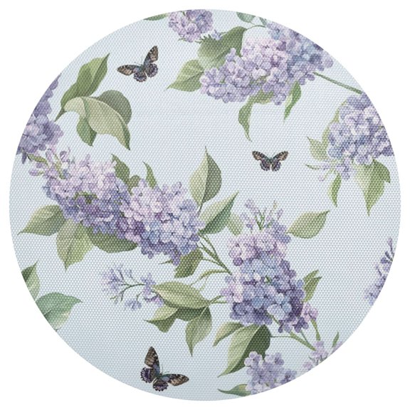 Beautiful Lilac Flowers and Butterflies PVC Round Grid Placemat Table Mat 1 Pc 15.4" x 15.4"