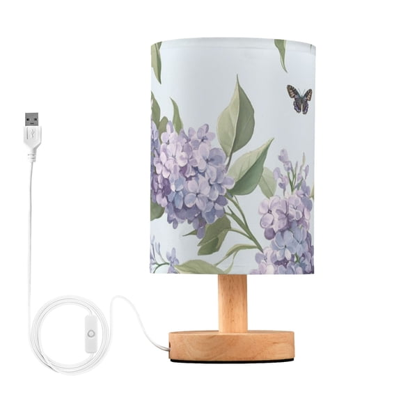 Beautiful Lilac Flowers and Butterflies Table Lamp with USB Port LED Warm Light Lamp Night Light Home Decor