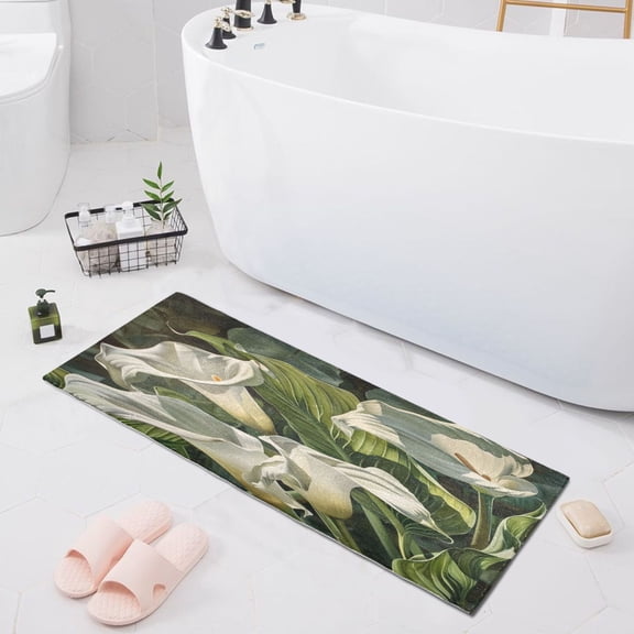 Beautiful Lilies Flower and Leaf Bath Mat 39x20 Non-Slip Bathroom Rugs Absorbent Soft Plush Quick Dry for Tub Shower Kitchen Home Decor