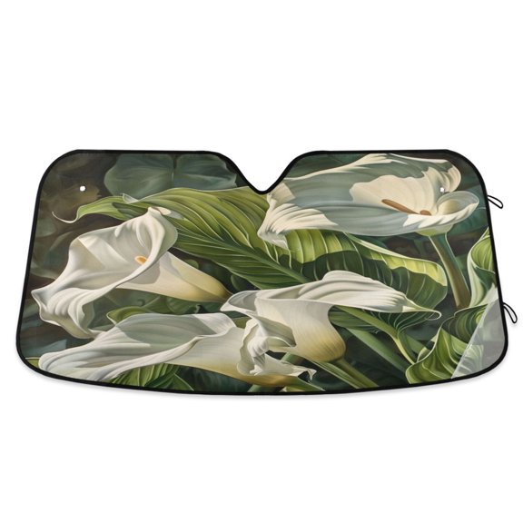 Beautiful Lilies Flower and Leaf Car Windshield Sun Shade Foldable Car Front Window Visor Heat and UV Protection 55x27.6