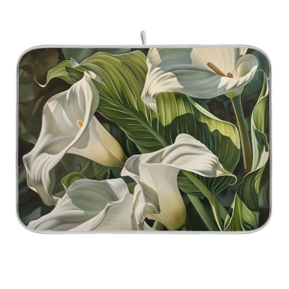 Beautiful Lilies Flower and Leaf Dish Drying Mat 16x18 Absorbent Microfiber Draining Rack Pad for Kitchen Counter Sink