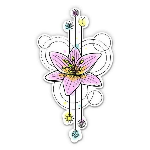 Beautiful Lily Flower Tattoo Design - 3" Vinyl Sticker - For Car Laptop Water Bottle Phone - Waterproof Decal