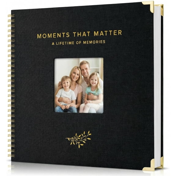 Beautiful Linen Scrapbook Photo Album 10"x10" - 40-Page Blank Guest Book - Black