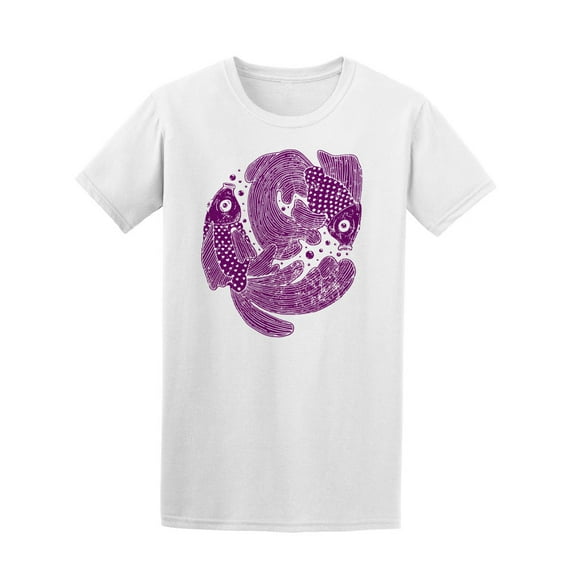 Beautiful Linocut Fishes T-Shirt Men -Image by Shutterstock, Male 3X-Large