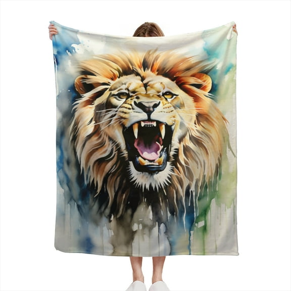 Beautiful Lion Animal Roaring Lion on Watercolor Lions Animals Design Lightweight 50x60 Throw Blanket for Sofas, Home Decor, Travel, Lounging