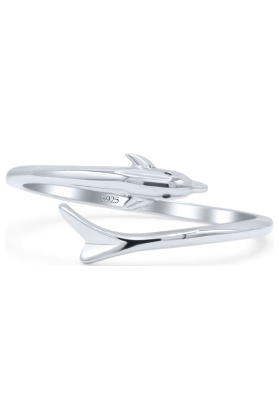 Beautiful Little Dolphin Wrap Around Adjustable Ring Band 925 Sterling Silver Size 4