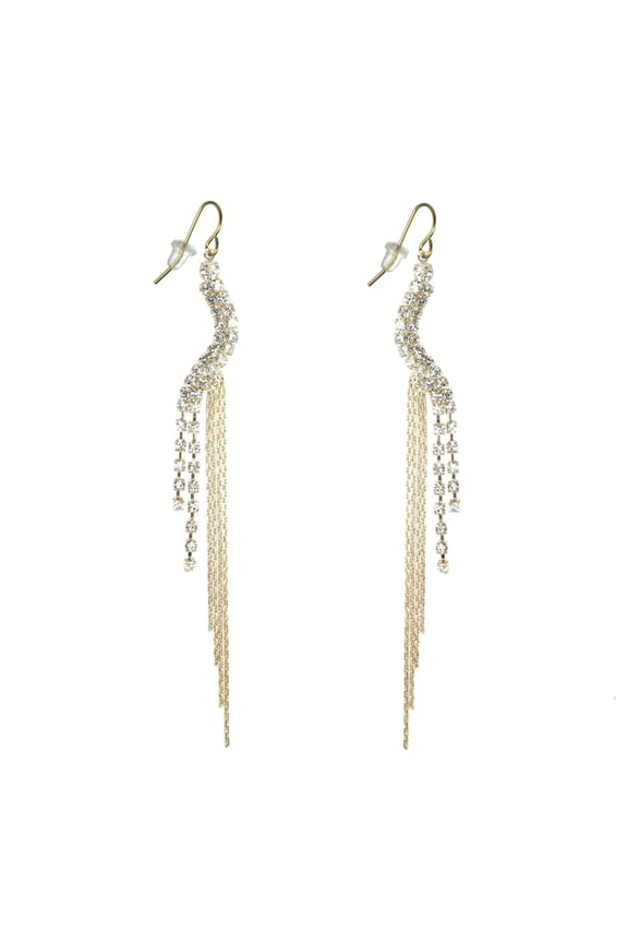 Beautiful Long Rhinestone and Gold Chains Hypoallergenic Earrings