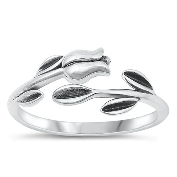 Beautiful Long Stem Rose Ring .925 Sterling Silver Flower Band Jewelry Female Male Unisex Size 7