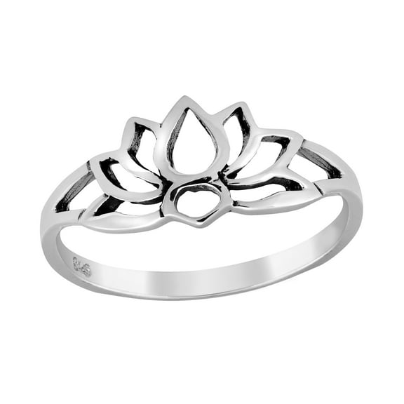 Beautiful Lotus Flower Outline .925 Sterling Silver Band Ring-8