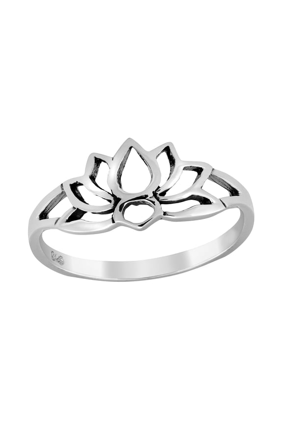 Beautiful Lotus Flower Outline .925 Sterling Silver Band Ring-8