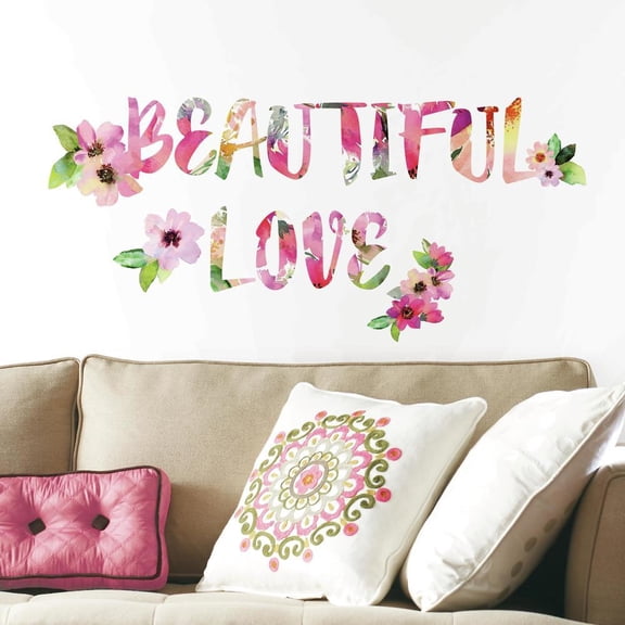 Beautiful Love Watercolor Wall Quote Peel and Stick Wall Decals