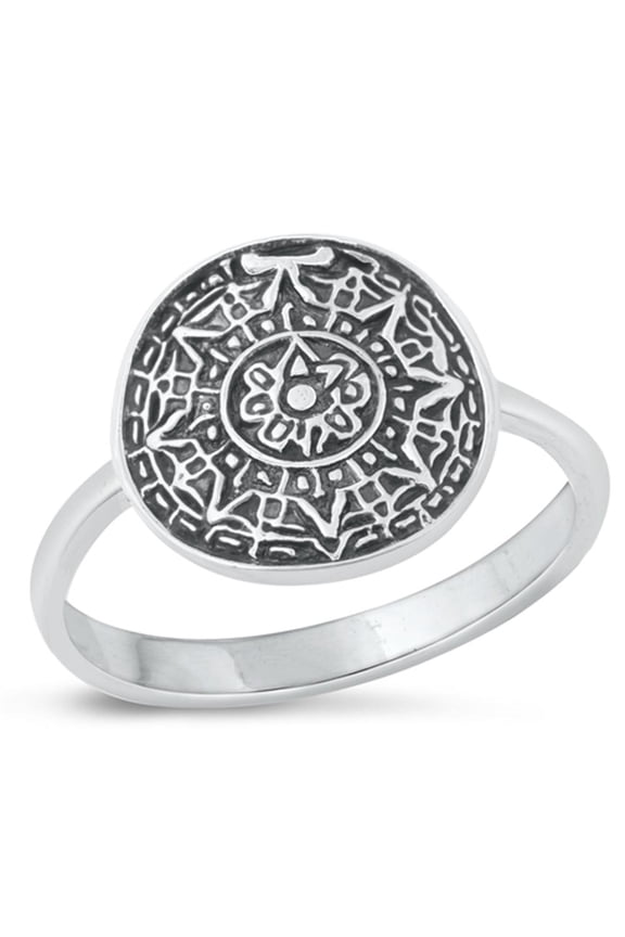 Beautiful Mandala Ring .925 Spiritual Peace Sterling Silver Band Jewelry Female Male Unisex Size 8