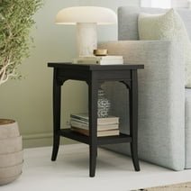 Beautiful Marais Side Table with Lower Shelf and Solid Wood Frame by Drew Barrymore, Rich Black Finish