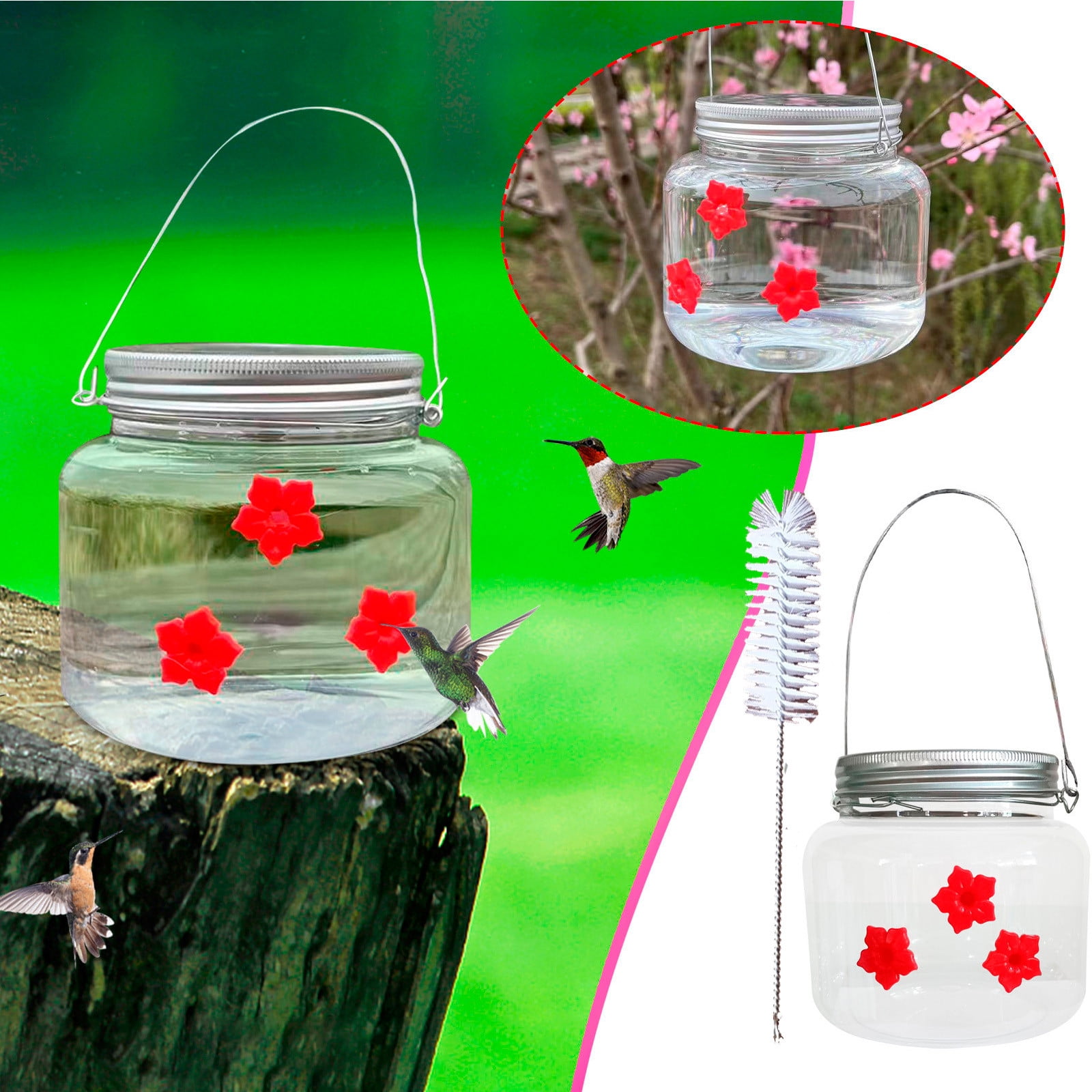 Beautiful Mason Jar Hummingbird Feeder with 3 Ports, Transparent Window