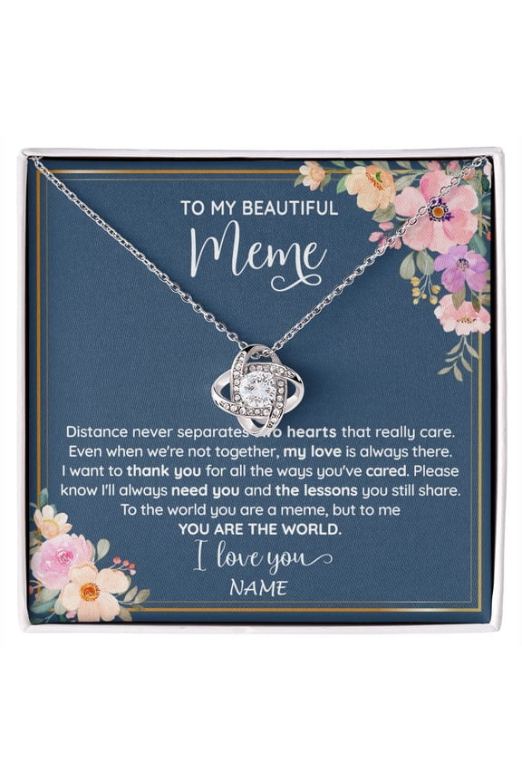 Beautiful Meme You Are The World Necklace, Gold Love Knot Necklace