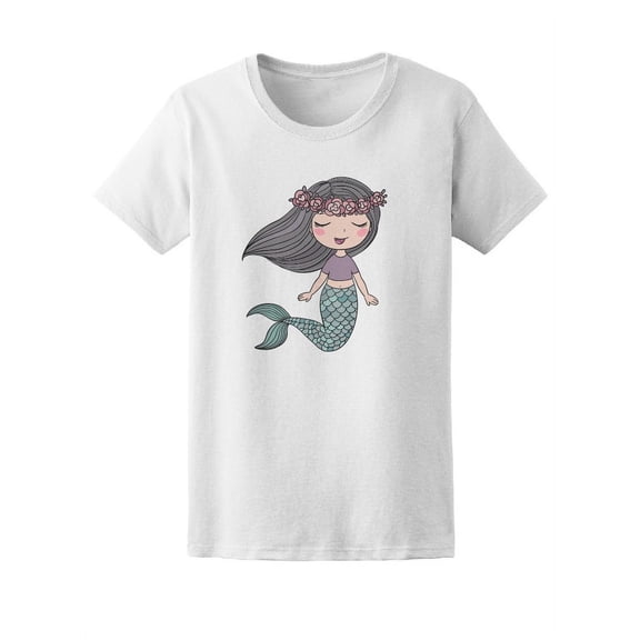 Beautiful Mermaid & Flowers T-Shirt Women -Image by Shutterstock, Female Medium