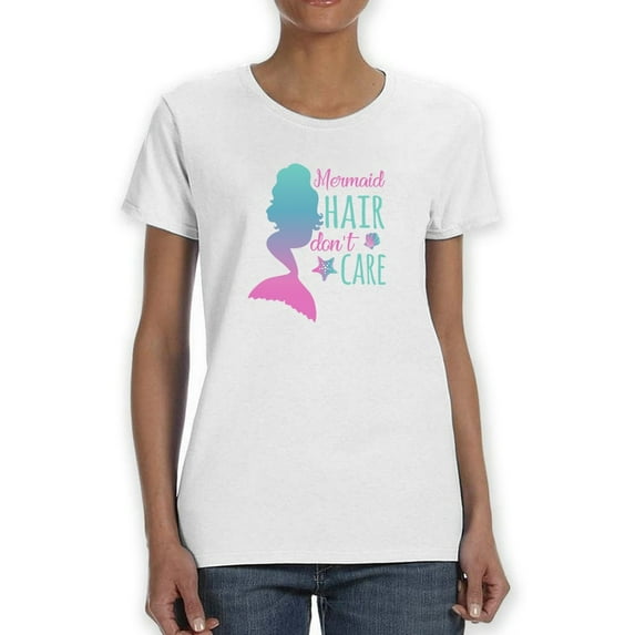 Beautiful Mermaid Hair Don't Care Women White T-Shirt, Female Small