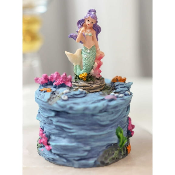 Beautiful Mermaid Mergirl Sitting On Rock By Corals Mini Decorative Box Figurine