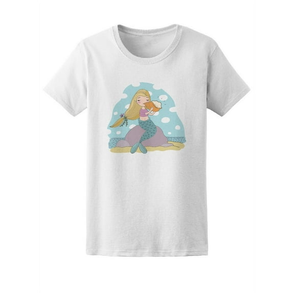 Beautiful Mermaid With A Shell T-Shirt Women -Image by Shutterstock, Female XX-Large