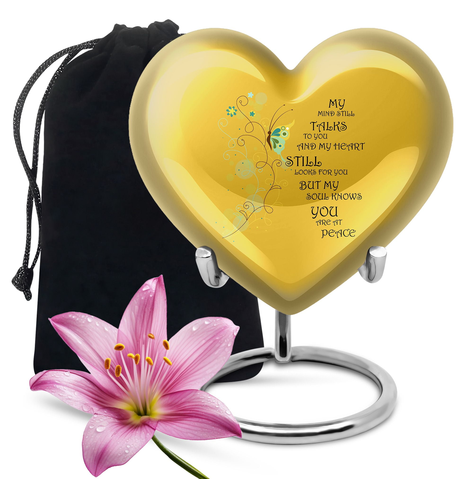Beautiful Message On Yellow Urn Large Urns For Human Ashes Mom - Sophisticated Large Urn For Adult Female - Spacious Heart Urns 8 Inch