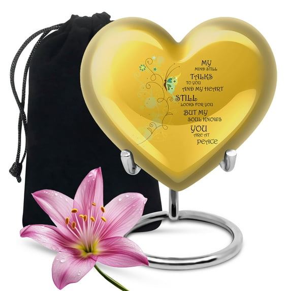 Beautiful Message On Yellow Urn Large Urns For Human Ashes Mom - Sophisticated Large Urn For Adult Female - Spacious Heart Urns 8 Inch
