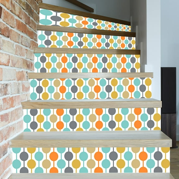 Beautiful Mid Century Peel and Stick Stair Risers Stickers Abstract Retro Mid Century Colorful Rainbow for Stair Riser
