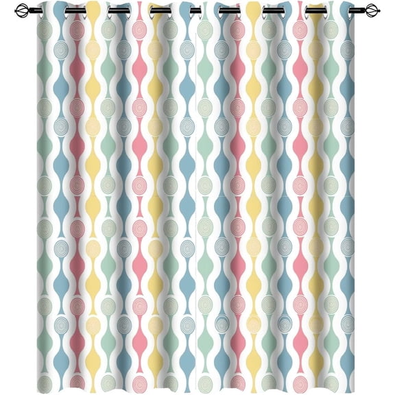 Beautiful Mid Century Room Darkening Blackout Window Curtains with Grommets,Abstract Retro Mid Century Colorful Rainbow Energy Efficient Window Treatment for Living Room 42"W x 63"L (Pack of 2)
