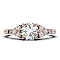 Beautiful Mid-century 1.25 Carat Round Cut Diamond Moissanite Engagement Ring, Wedding Ring in 10k Solid Rose Gold, Gift For Her, 7 Stone Bridal Ring, Promise Ring, Anniversary Gift
