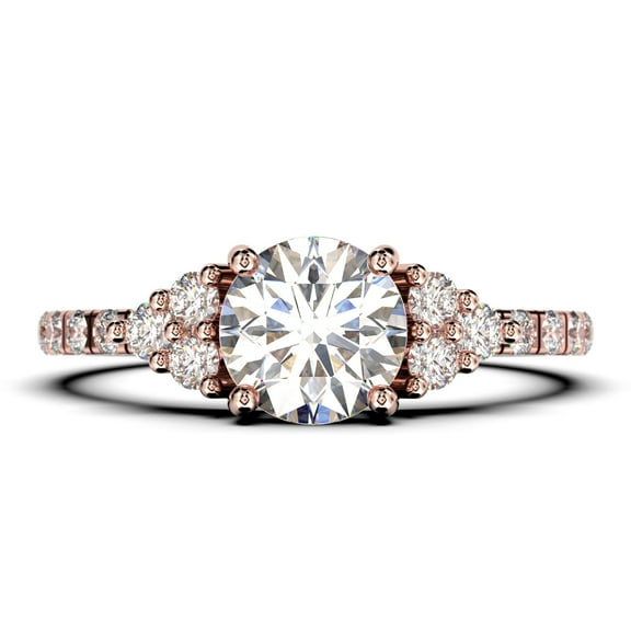 Beautiful Mid-century 1.25 Carat Round Cut Diamond Moissanite Engagement Ring, Wedding Ring in 10k Solid Rose Gold, Gift For Her, 7 Stone Bridal Ring, Promise Ring, Anniversary Gift