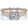 thumbnail image 1 of Beautiful Mid-century 1.75 Carat Round Cut Diamond Moissanite Engagement Ring, Wedding Ring in 10k Solid Rose Gold, Gift For Her, 7 Stone Ring, Promise Ring, Anniversary, Bridal Set, Matching Band, 1 of 3
