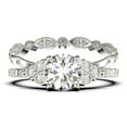 thumbnail image 1 of Beautiful Mid-century 1.75 Carat Round Cut Diamond Moissanite Engagement Ring, Wedding Ring in 10k Solid White Gold, 7 Stone Ring, Promise Ring, Anniversary, Bridal Set, Matching Band, 1 of 4