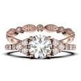 thumbnail image 1 of Beautiful Mid-century 1.75 Carat Round Cut Diamond Moissanite Engagement Ring, Wedding Ring in 925 Sterling Silver With 18k Rose Gold Plating, 7 Stone Ring, Bridal Set, Matching Band, 1 of 4
