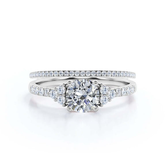Beautiful Mid-century 1.75 Carat Round Cut Diamond Moissanite Engagement Ring, Wedding Ring in 925 Sterling Silver With 18k White Gold Plating, Gift For Her, 7 Stone Ring, Bridal Set, Matching Band