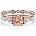 thumbnail image 1 of Beautiful Mid-century 1.75 Carat Round Cut Morganite And Diamond Moissanite Engagement Ring, Wedding Ring in 925 Sterling Silver With 18k Rose Gold Plating, 7 Stone Ring, Bridal Set, Matching Band, 1 of 3