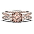 thumbnail image 1 of Beautiful Mid-century 1.75 Carat Round Cut Morganite And Diamond Moissanite Engagement Ring, Wedding Ring in 925 Sterling Silver With 18k Rose Gold Plating, 7 Stone Ring, Bridal Set, Matching Band, 1 of 3