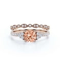 thumbnail image 1 of Beautiful Mid-century 1.75 Carat Round Cut Morganite And Diamond Moissanite Engagement Ring, Wedding Ring in 925 Sterling Silver With 18k Rose Gold Plating, 7 Stone Ring, Bridal Set, Matching Band, 1 of 3