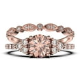 thumbnail image 1 of Beautiful Mid-century 1.75 Carat Round Cut Morganite And Diamond Moissanite Engagement Ring, Wedding Ring in 925 Sterling Silver With 18k Rose Gold Plating, 7 Stone Ring, Bridal Set, Matching Band, 1 of 3