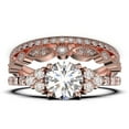 thumbnail image 1 of Beautiful Mid-century 2.25 Carat Round Cut Diamond Moissanite Engagement Ring, Wedding Ring in 10k Solid Rose Gold, 7 Stone Ring, Promise Ring, Anniversary, Trio Set, Matching Band, 1 of 4