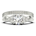 thumbnail image 1 of Beautiful Mid-century 2.25 Carat Round Cut Diamond Moissanite Engagement Ring, Wedding Ring in 10k Solid White Gold, 7 Stone Ring, Promise Ring, Anniversary, Trio Set, Matching Band, 1 of 4