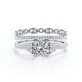 thumbnail image 1 of Beautiful Mid-century 2.25 Carat Round Cut Diamond Moissanite Engagement Ring, Wedding Ring in 925 Sterling Silver With 18k White Gold Plating, Gift For Her, 7 Stone Ring, Trio Set, Matching Band, 1 of 3