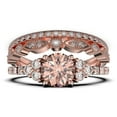 thumbnail image 1 of Beautiful Mid-century 2.25 Carat Round Cut Morganite And Diamond Moissanite Engagement Ring, Wedding Ring in 10k Solid Rose Gold, 7 Stone Ring, Promise Ring, Anniversary, Trio Set, Matching Band, 1 of 4