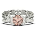 thumbnail image 1 of Beautiful Mid-century 2.25 Carat Round Cut Morganite And Diamond Moissanite Engagement Ring, Wedding Ring in 10k Solid White Gold, 7 Stone Ring, Promise Ring, Anniversary, Trio Set, Matching Band, 1 of 4